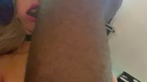 Shy blonde gets first gigantic cumshot facial from humongous black penis